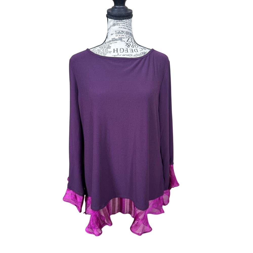 Susan Graver Purple Tunic with Hot Pink Ruffle Hem